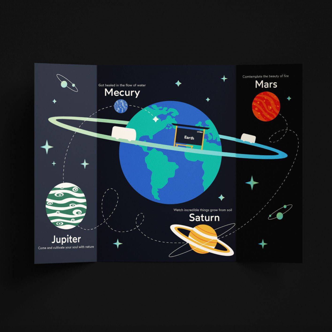 Flyer Design für Weltraum Tourismus Reiseveranstalter